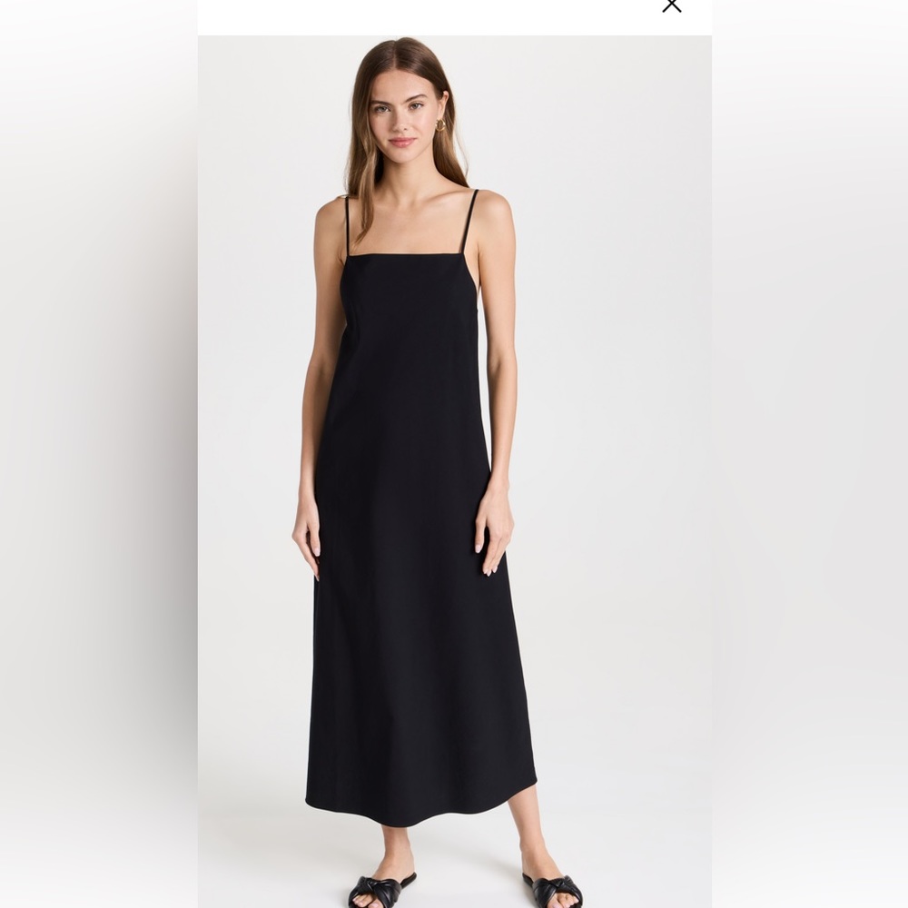 Black Midi Slip Dress with Spaghetti Straps